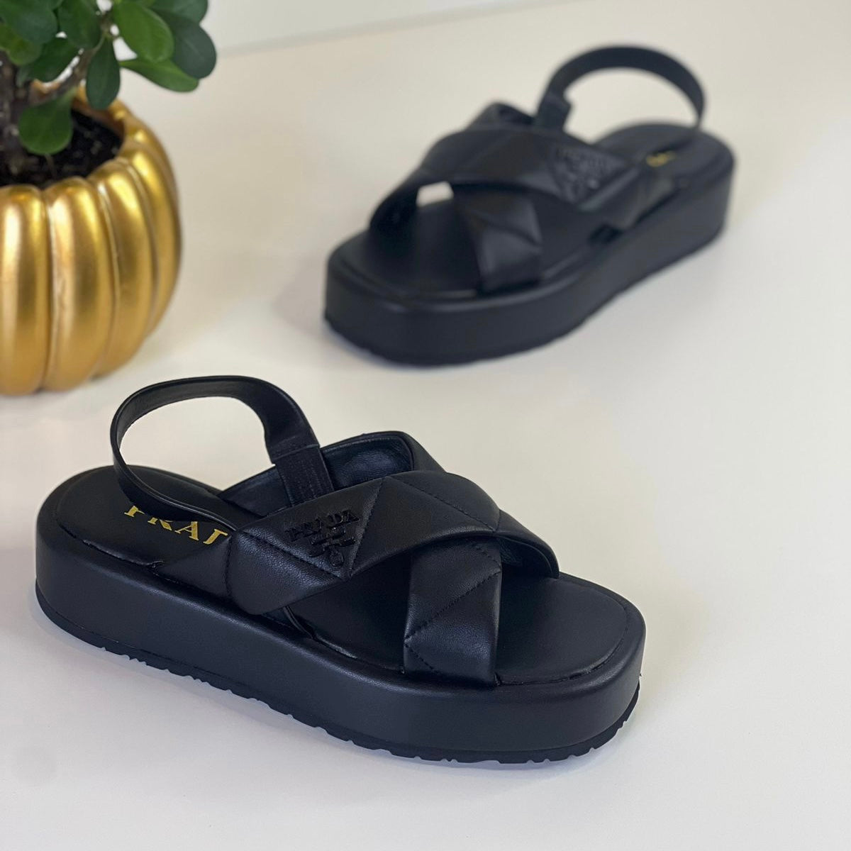 Prada Monolith Padded Leather Platform Shoes