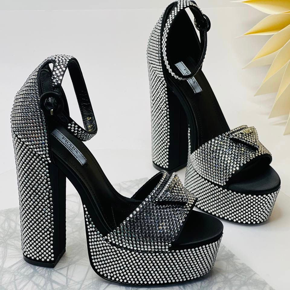 Prada Satin Crystal Platform Shoes