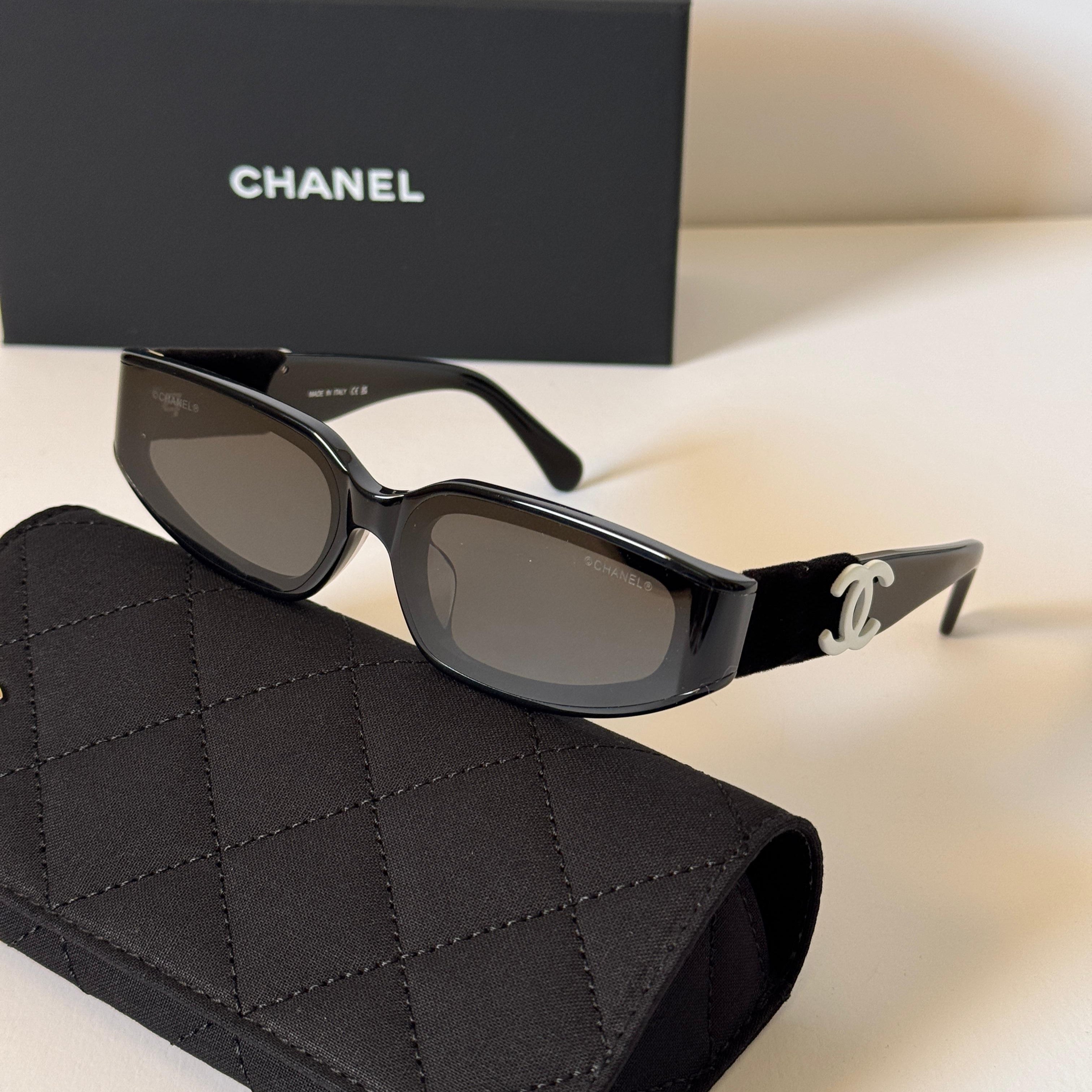 Chanel Slim Rectangle Velvet-Arm Sunglasses