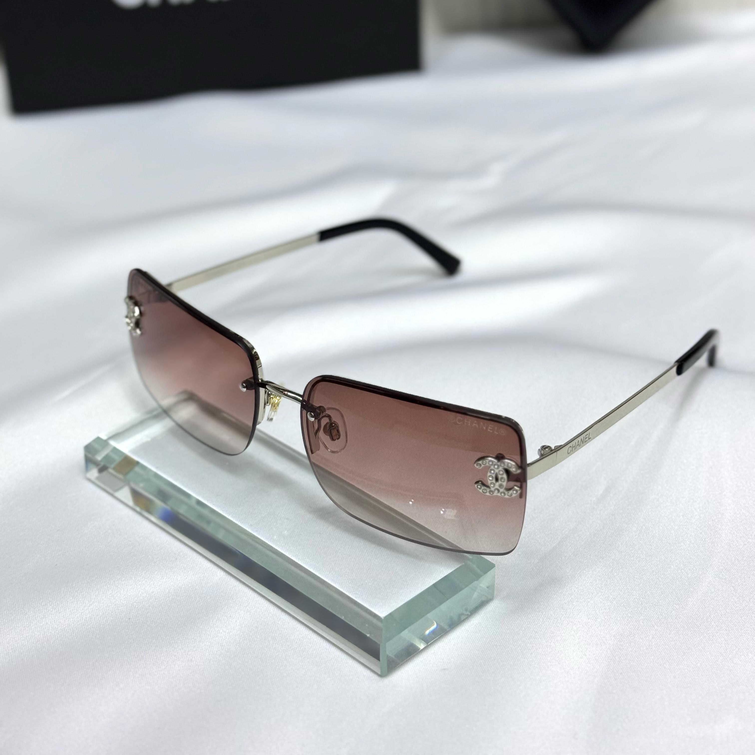 Chanel Rimless Rectangular Gradient Sunglasses with CC Logo