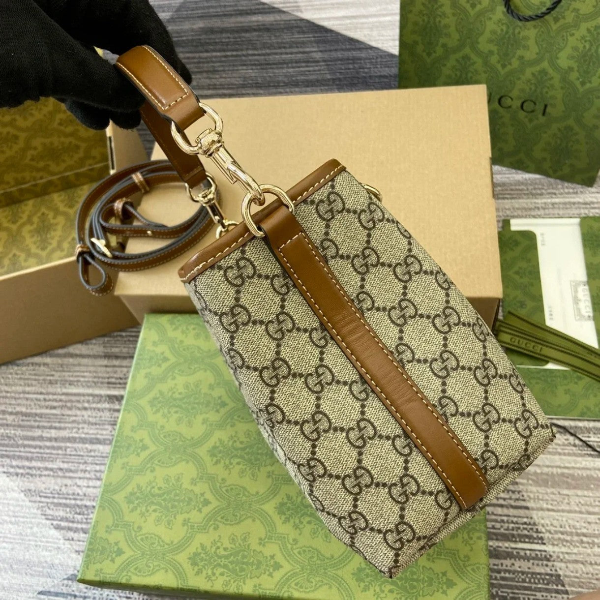 Gucci GG Emblem Small bucket bag
