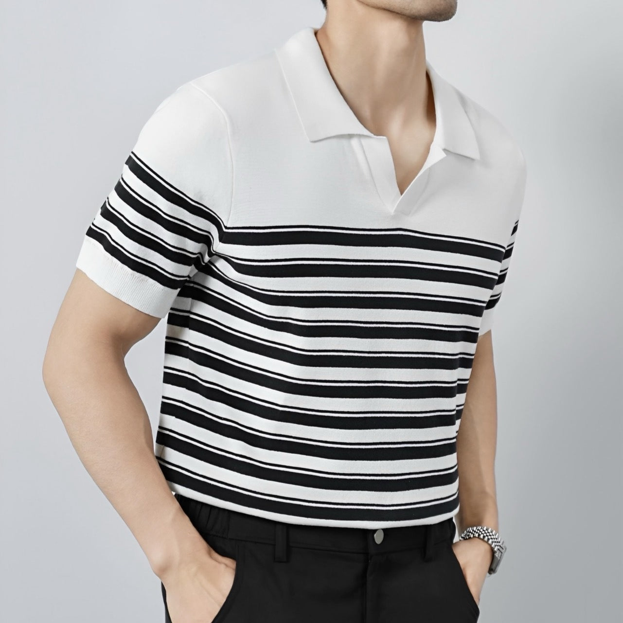 Classic Knit Striped Mesh Polo