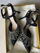 Fendi crystal embellished mesh slingback shoes