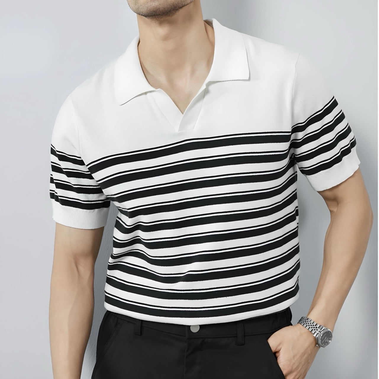 Classic Knit Striped Mesh Polo