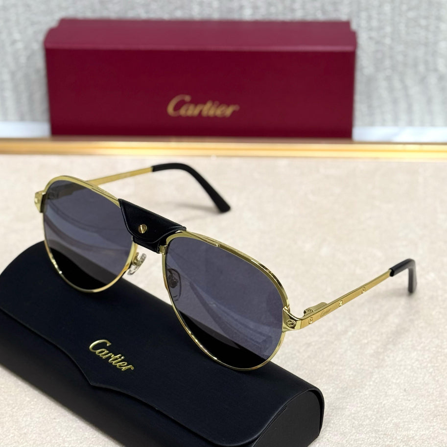 Cartier Vendôme Pilot Sunglasses – Leather Top Bar Edition