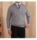 Cable-Knit Zip Neck Sweater