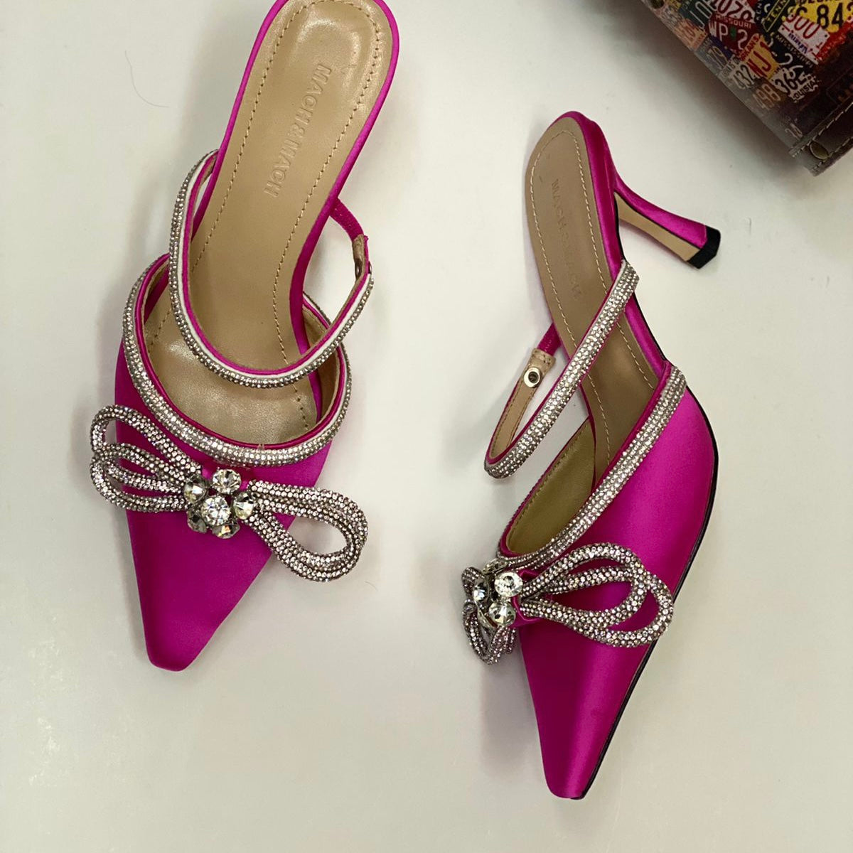 Mach & Mach Double Bow Crystal Slingback Shoes - Image 4