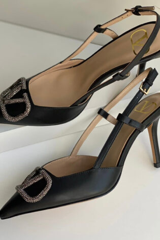 Valentino Garavani VLogo Crystal Buckle Slingback Shoes