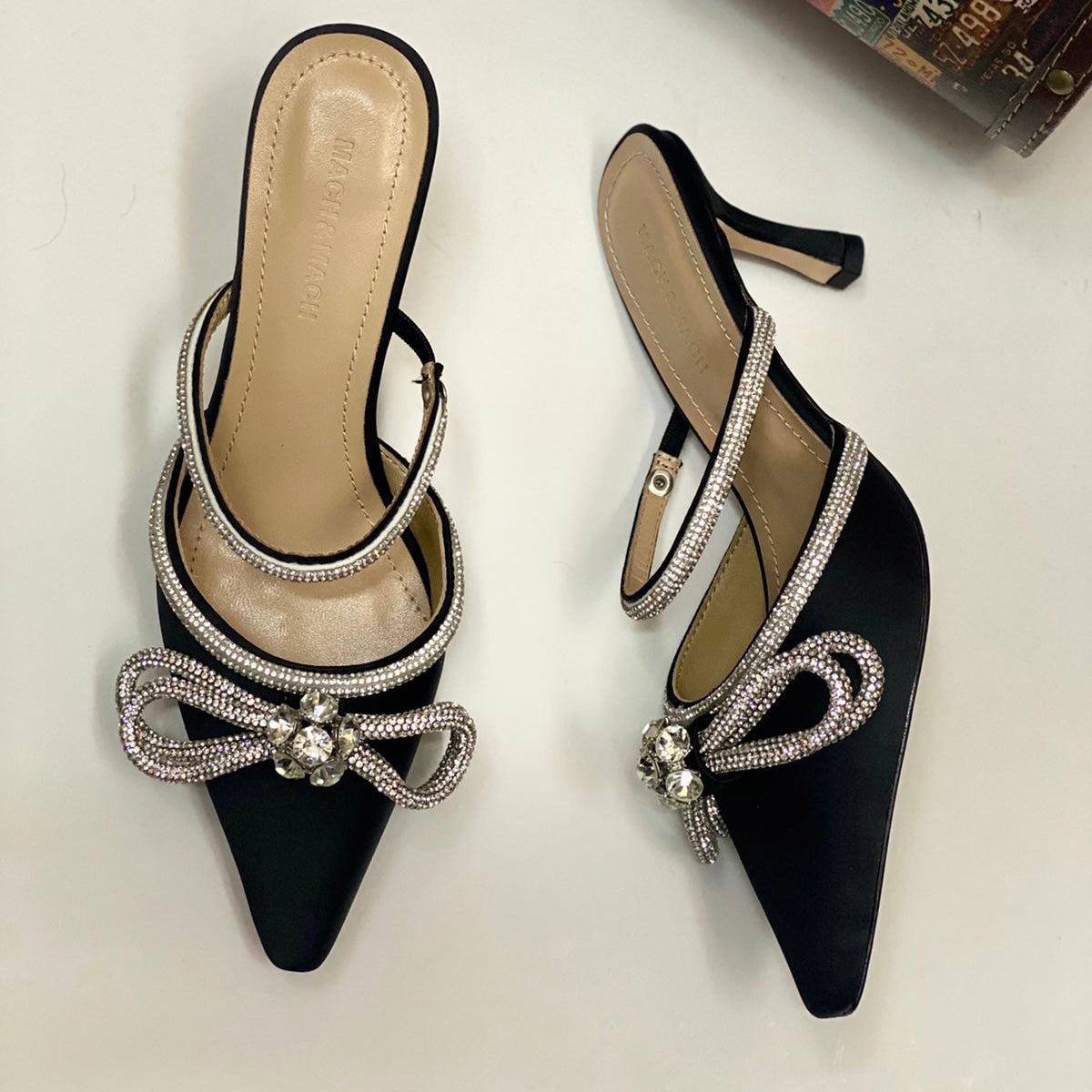 Mach & Mach Double Bow Crystal Slingback Shoes - Image 3