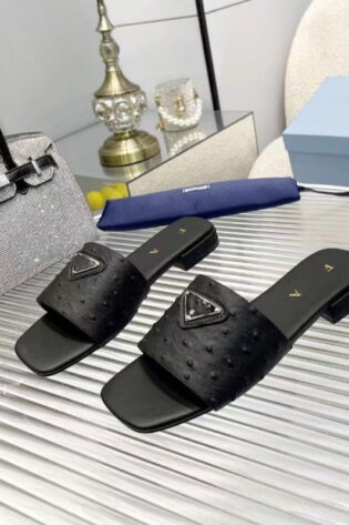 Prada Embossed Leather Slide Shoes